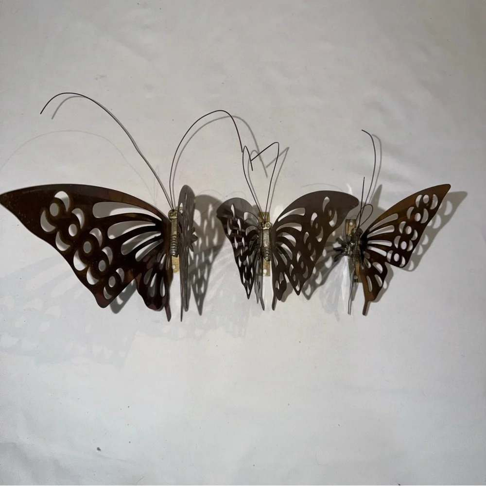 Vintage MCM Set of‎ 3 Brass Butterfly Wall Hangings